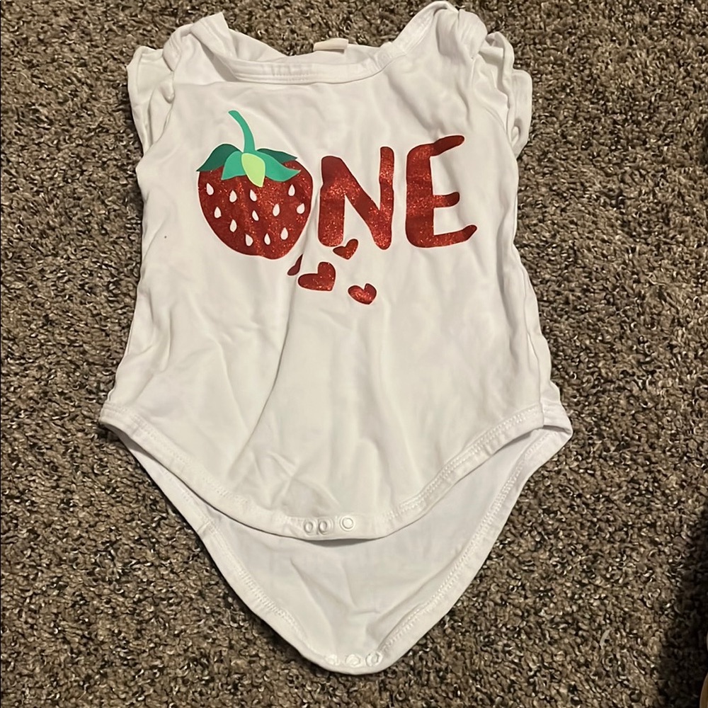 White Strawberry Print Kids One Piece